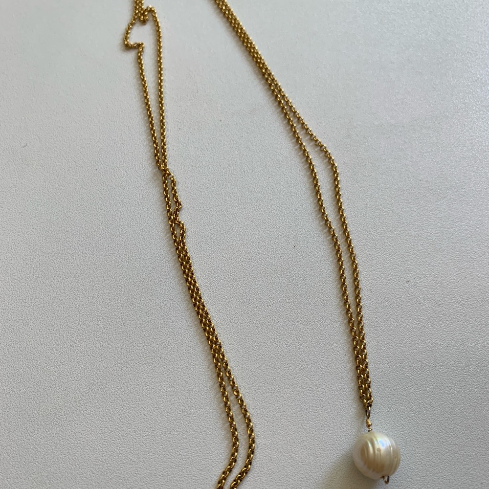 Elegant Gold Necklace with Genuine Pearl Pendant, 2 in 1 - Picture 7 of 7